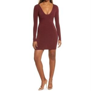 Naked Wardrobe Loss Angles Mini Dress Long Sleeve Burgundy Women's Size S NWT